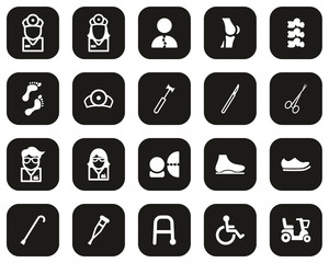 Orthopedic Exam & Orthopedic Equipment Icons White On Black Flat Design Set Big