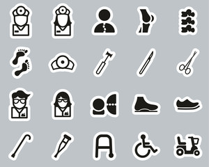 Orthopedic Exam & Orthopedic Equipment Icons Black & White Sticker Set Big