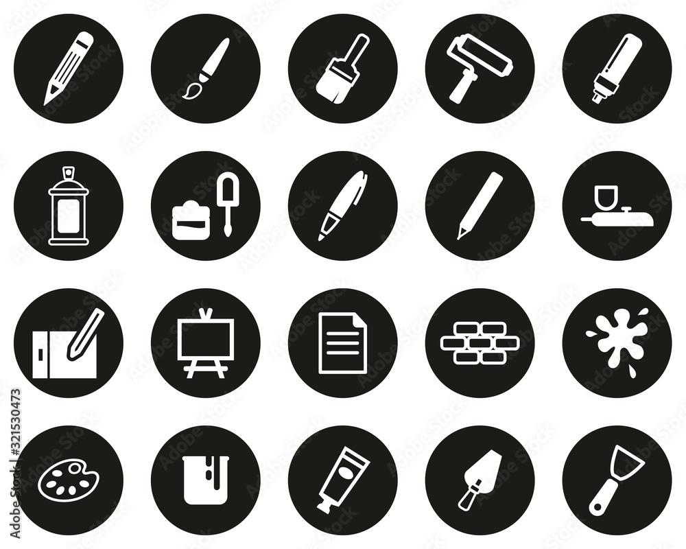 Canvas Prints Painting & Art Equipment Icons White On Black Flat Design Circle Set Big