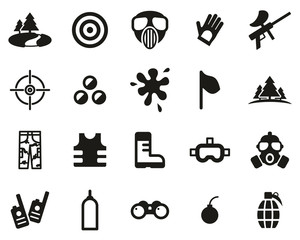 Paintball Game & Paintball Equipment Icons Black & White Set Big