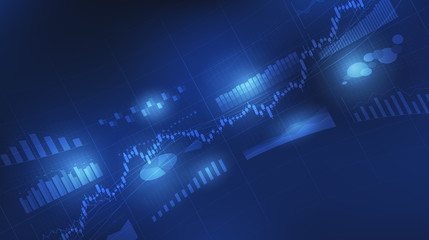 Abstract financial graph with up trend line in stock market on blue color background