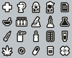 Pharmacy Or Drugstore Icons White On Black Sticker Set Big