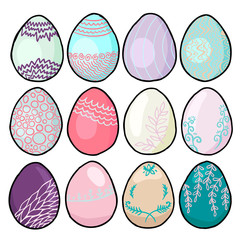 Easter eggs. Vector isolated objects on white background.