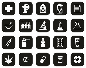 Pharmacy Or Drugstore Icons White On Black Flat Design Set Big
