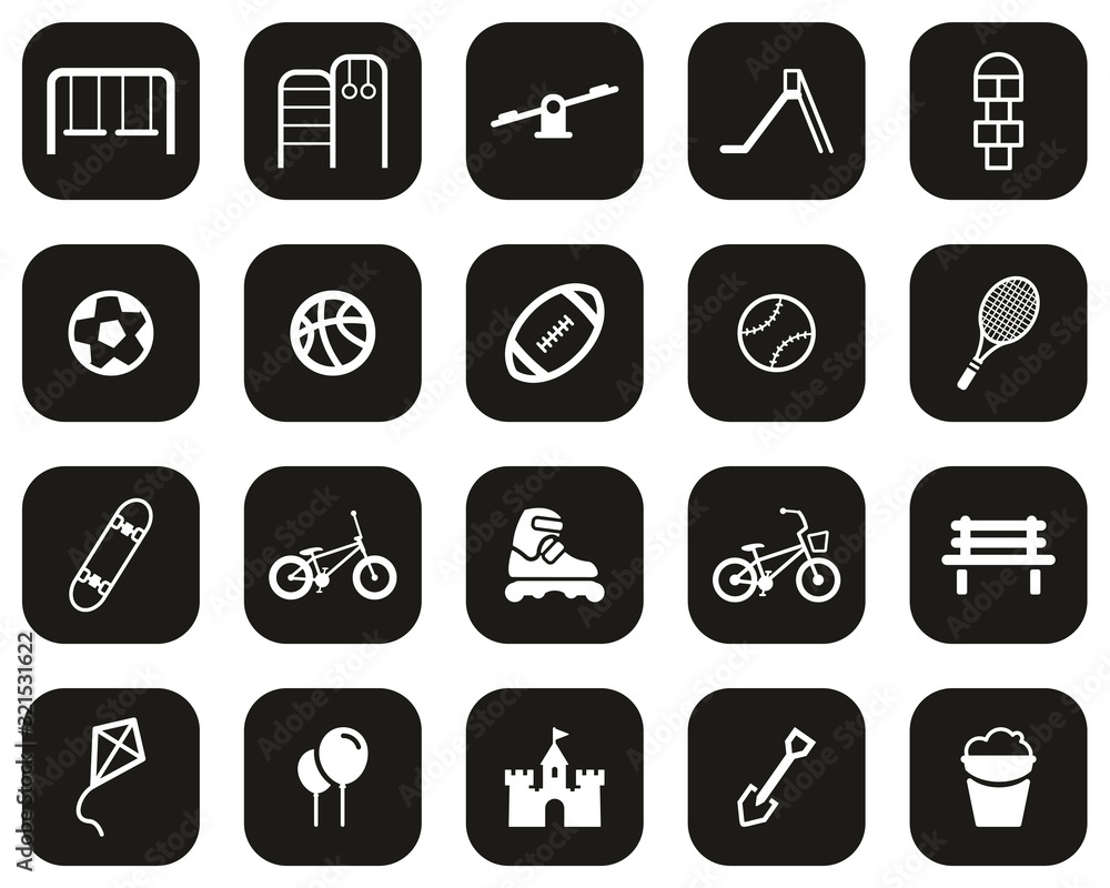 Canvas Prints Playground Or Park Icons White On Black Flat Design Set Big