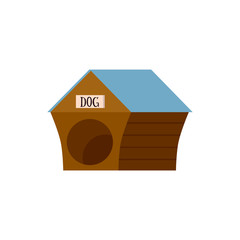Wooden doghouse icon or logo flat cartoon vector illustration isolated on white.