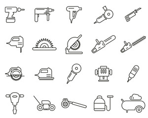Power Tools Icons Black & White Set Thin Line Big