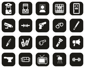 Prison Or Jail Icons White On Black Flat Design Set Big