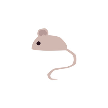 Cute little grey cartoon mouse with long tail - flat icon isolated on white background.