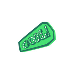 Cool - inscription on green badge pop art cartoon vector illustration isolated.