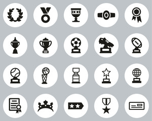Prize Or Trophy Icons Black & White Flat Design Circle Set Big