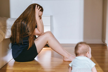 The concept of maternal burnout, postpartum depression, regret and unjustified expectations. Tired...