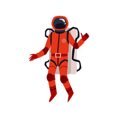 Spaceman or astronaut in space suit character flat vector illustration isolated.
