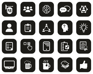 Pub Quiz Or Bar Quiz Icons White On Black Flat Design Set Big