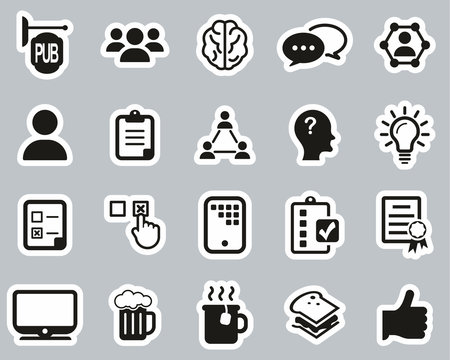 Pub Quiz Or Bar Quiz Icons Black & White Sticker Set Big