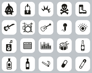 Punk Music & Culture Icons Black & White Flat Design Set Big