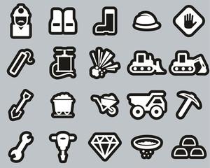 Quarry Or Mine Icons White On Black Sticker Set Big