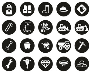 Quarry Or Mine Icons White On Black Flat Design Circle Set Big