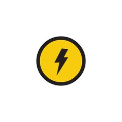 Lightning strike symbol in circle warning banner vector illustration isolated.