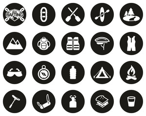 Rafting Or White Water Rafting Icons White On Black Flat Design Circle Set Big