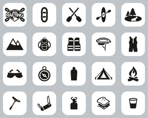 Rafting Or White Water Rafting Icons Black & White Flat Design Set Big