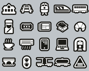 Railroad Travel & Cargo Transportation Icons White On Black Sticker Set Big