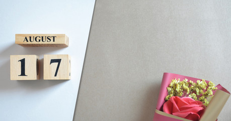 August 17, Cover of love with rose bouquet.	