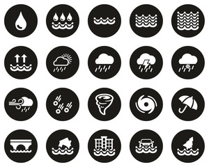 Rain & Flood Icons White On Black Flat Design Circle Set Big