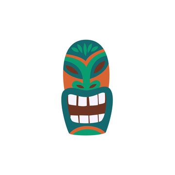 Hawaiian idol tiki mask with face icon flat cartoon vector illustration isolated.
