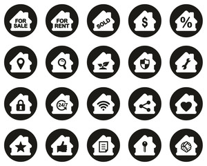 Real Estate Icons White On Black Flat Design Circle Set Big