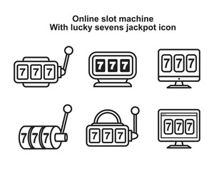online slot machine with lucky sevens jackpot icon template black color editable. online slot machine with lucky sevens jackpot icon symbol Flat vector illustration for graphic and web design.