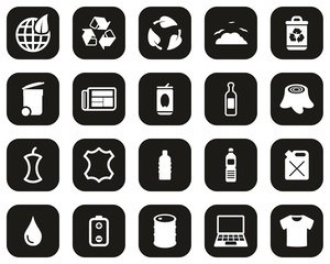 Recycling Or Upcycling Icons White On Black Flat Design Set Big