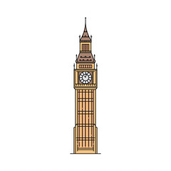 Flat Big Ben icon isolated on white background - famous London landmark