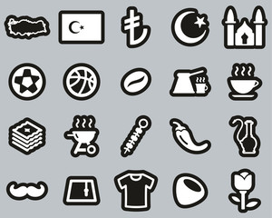 Republic Of Turkey Country & Culture Icons White On Black Sticker Set Big