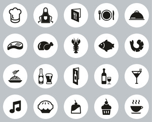 Restaurant Or Dinner Icons Black & White Flat Design Circle Set Big