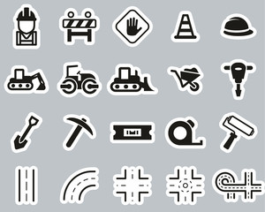 Road Construction Icons Black & White Sticker Set Big
