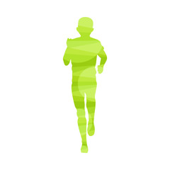 Front view silhouette of marathon runner - light green outline
