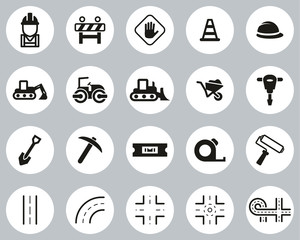 Road Construction Icons Black & White Flat Design Circle Set Big