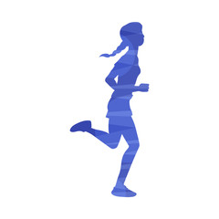 Fototapeta na wymiar Woman running marathon or jogging, abstract effect vector illustration isolated.
