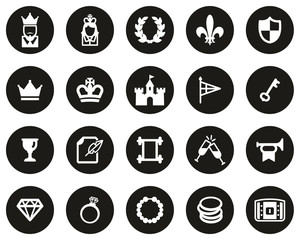 Royalty Or Royal Blood Icons White On Black Flat Design Circle Set Big