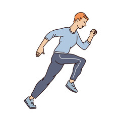 Man running marathon cartoon character, vector sketch illustration isolated.