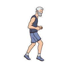 Old runner man running forward - side view of cartoon sport athlete