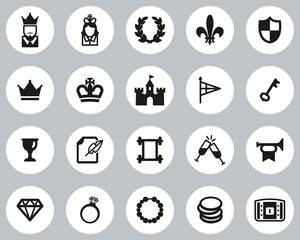 Royalty Or Royal Blood Icons Black & White Flat Design Circle Set Big
