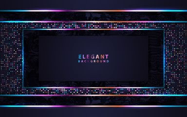 Luxury dark blue paper shapes background a combination with shine colorful glitters decoration. Elegant vector design for use element poster celebration, banner party, music flyer, advertising