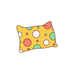 Colorful yellow pillow with polka dot pattern - isolated doodle drawing
