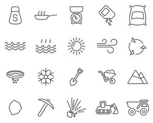 Salt & Salt Mining Icons Black & White Thin Line Set Big