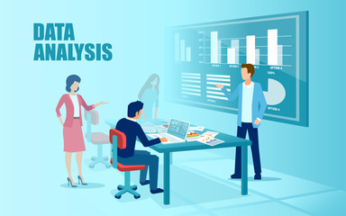 Vector of a business team analyzing data in office