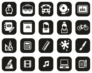School Or Education Icons White On Black Flat Design Set Big