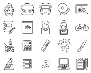 School Or Education Icons Black & White Thin Line Set Big