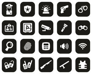 Security System & Equipment Icons White On Black Flat Design Set Big